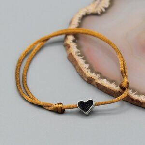 Jewelry heart brown silver string bracelet adjustable fashion delicate brand new